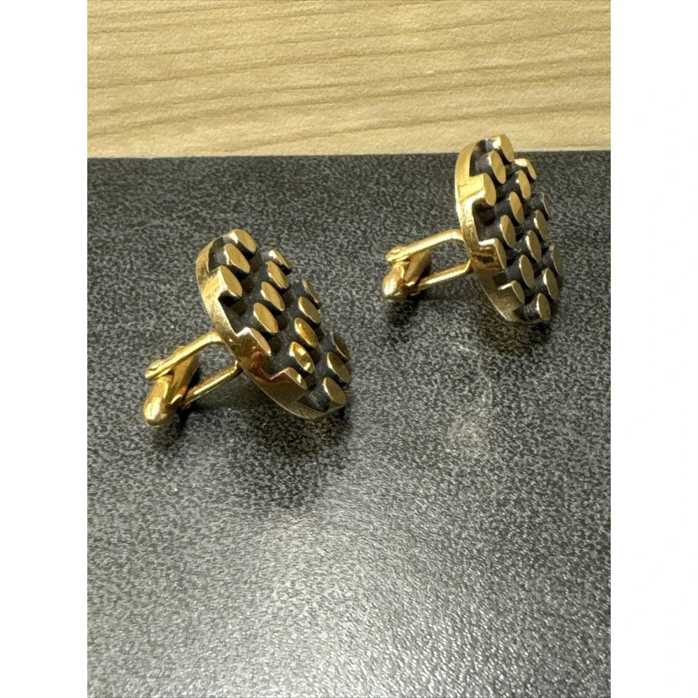 Swank Vintage Gold Tone And Black Round Cufflinks